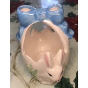 Easter Spring Bunny Rabbit White Ceramic Container Decorative Basket